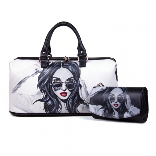 Кожаный комплект «Незнакомка» – сумка и кошелек с росписью ручной работы фото