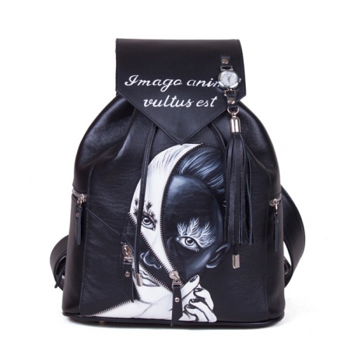 Кожаный рюкзак с надписью "Зеркало души" ручной работы с рисунком на заказ | Sumnizza