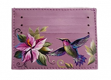Холдер для карт с рисунком ручной работы "Колибри и орхидея" — кожаный женский конверт для карт, холдер ручной работы с рисунком и фото-принтом