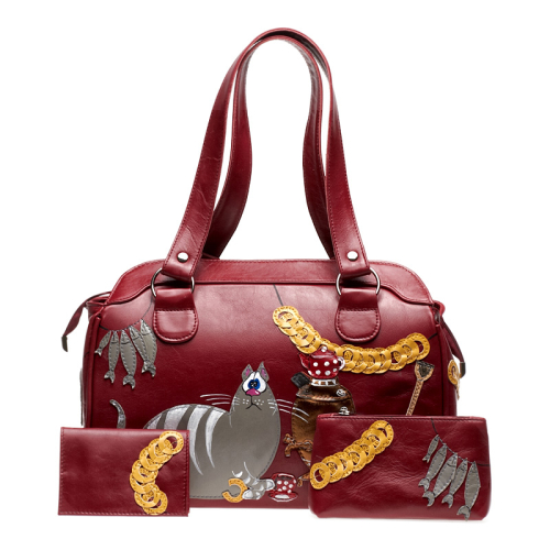 Сумка женская с аппликацией из натуральной кожи "Питерский кот" - кожаный дорожный саквояж ручной работы с рисунком на заказ |  Sumnizza фото 4