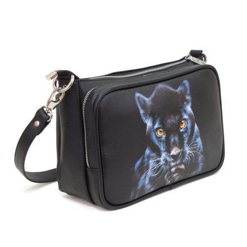 Женская кожаная сумка через плечо с рисунком ручной работы "Пантерка" — кросс боди с принтом на заказ фото 5