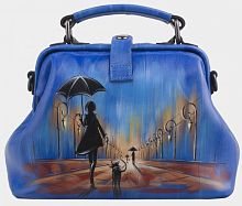 Классический женский саквояж с росписью "Вечерняя прогулка" ручной работы с рисунком и вышивкой на заказ
