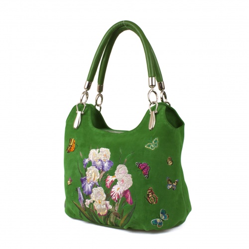 Модная сумка мешок "Ирисы" - кожаная женская сумка хобо, сумка мешок ручной работы с рисунком на заказ |  Sumnizza фото 3