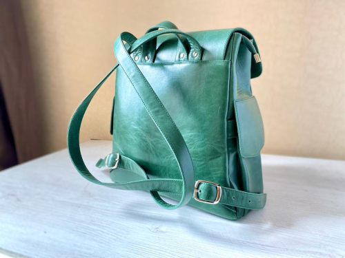 Женский рюкзак с карманами и рисунком Чешира "Чешир на чае" - кожаный рюкзак ручной работы с оригинальным рисунком на заказ |  Sumnizza фото 4