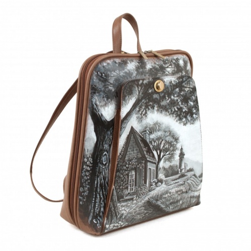 Красивый женский рюкзак с рисунком "Дом у озера" ручной работы с рисунком и вышивкой на заказ - Sumnizza фото 2