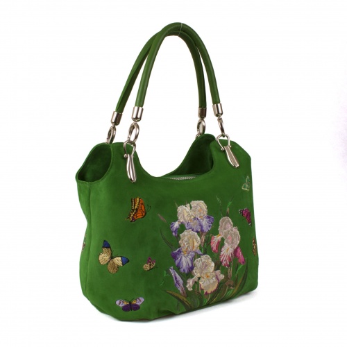 Модная сумка мешок "Ирисы" - кожаная женская сумка хобо, сумка мешок ручной работы с рисунком на заказ |  Sumnizza фото 2