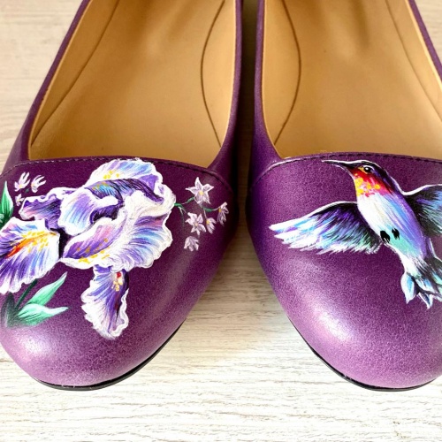 Цветные балетки "Ирис и колибри" - кожаные женские балетки ручной работы с рисунком на заказ |  Sumnizza фото 4