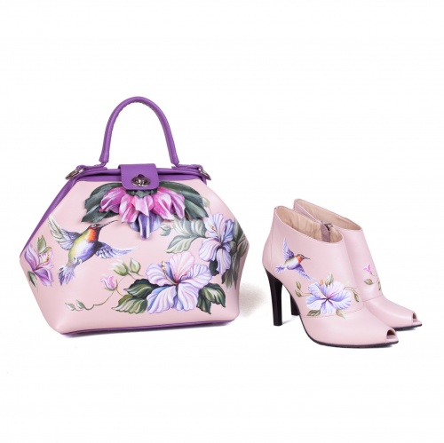 Комплект саквояж и ботильоны "Колибри" - кожаный женский набор рюкзак и ботинки ручной работы с рисунком |  Sumnizza фото 3