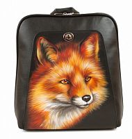 Черный кожаный повседневный рюкзак с росписью "Лисичка" ручной работы с рисунком на заказ | Купить в Sumnizza