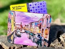 Карт-холдер под карты и купюры с фото-принтом "Венеция" — кожаный женский конверт для карт, холдер ручной работы с рисунком и фото-принтом