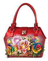 сумка саквояж объемные розы, саквояж с цветами из кожи розы, сумка с кожаными розами, сумка женская ручной работы, аппликация розы, дамская сумка роспись розы, сумки с рисунками роз, саквояж с цветочной росписью, сумка розы