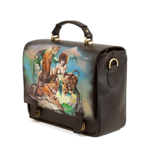 Мужской кожаный портфель с рисунком "Моя пантера" - эксклюзив ручной работы сумка ручной работы с рисунком на заказ