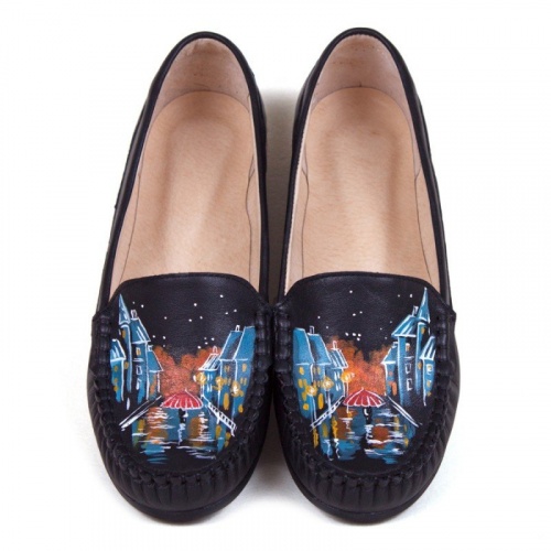 Женские мокасины с рисунком "Осенний дождь" - кожаные и замшевые мокасины ручной работы с рисунком на заказ | Sumnizza фото 2