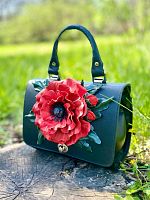 Дамская маленькая сумочка с аппликацией цветок ручной работы «Объемный мак» на заказ