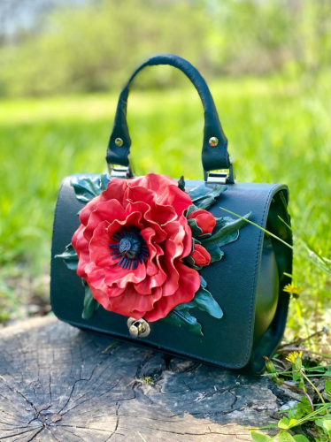 Дамская маленькая сумочка с аппликацией цветок ручной работы «Объемный мак» на заказ | Sumnizza
