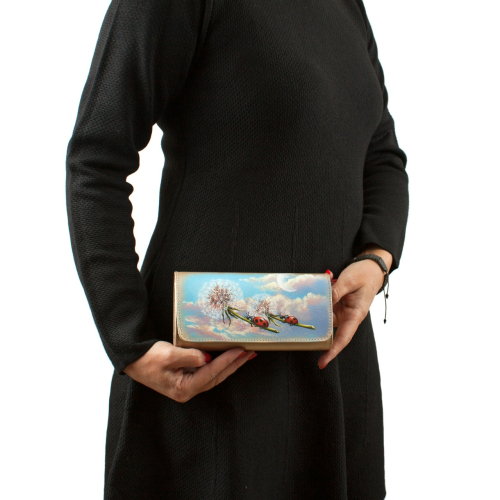 Женский кожаный кошелек-визитница с рисунком "Полет" - кожаный женский кошелек-портмоне ручной работы с рисунком на заказ |  Sumnizza фото 3