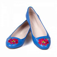 Балетки с принтом "Луговые цветы" — женские кожаные балетки ручной работы с рисунком и вышивкой