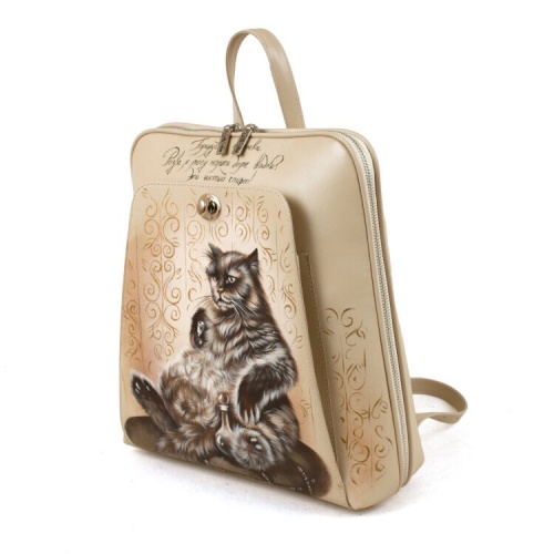 Кожаный рюкзак с рисунком "Кот Бегемот" ручной работы с рисунком и вышивкой на заказ - Sumnizza фото 3