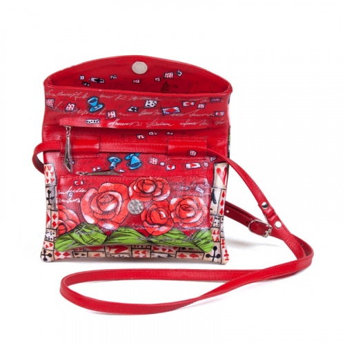 Женская кожаная сумка через плечо с рисунком ручной работы "Этно Алиса" на заказ - женская кожаная сумка ручной работы с авторским рисунком фото 4