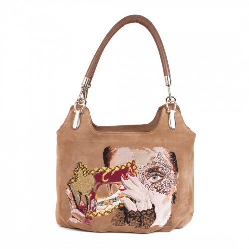 Кожаная женская сумка мешок "Девушка в маске" - кожаная женская сумка хобо, сумка мешок ручной работы с рисунком на заказ |  Sumnizza