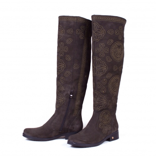 Женские  высокие сапоги из замши "Мотивы инков" - кожаные и замшевые женские сапоги ручной работы с рисунком на заказ | Sumnizza фото 5