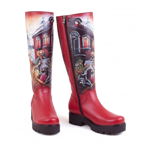 Комплект рюкзак и сапоги "Мастер и Маргарита" - кожаный женский набор рюкзак и ботинки ручной работы с рисунком |  Sumnizza фото 3