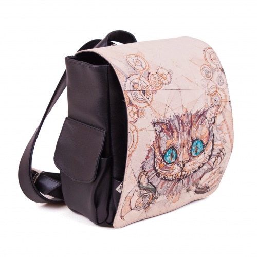 Женский рюкзак с росписью по коже "Графический Чешир" - кожаный рюкзак ручной работы с оригинальным рисунком на заказ |  Sumnizza фото 3