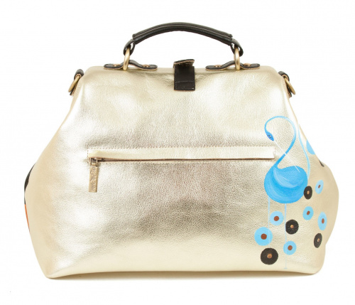 Кожаная сумка-саквояж с рисунком девушек "Встреча" — женская кожаная сумка саквояж ручной работы с рисунком и вышивкой на заказ фото 2