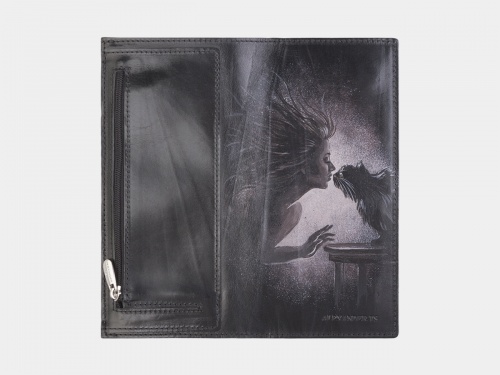 Женский кошелек-портмоне с рисунком "Ведьма и Кот Бегемот" - кожаный женский кошелек-портмоне ручной работы с рисунком на заказ |  Sumnizza фото 2