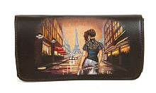 Женский кожаный кошелек ручной работы с росписью "Парижанка" ручной работы с рисунком на заказ