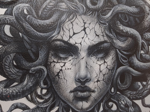 Женская сумка шоппер с рисунком ручной работы "Горгона" - изготовление кожаной женской сумки ручной работы с рисунком | Сумки с принтом на заказ - Sumnizza фото 6