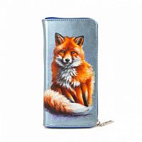 Женское кожаное портмоне на молнии с росписью "Рыжая плутовка" ручной работы с рисунком на заказ