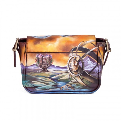 Женская кожаная сумка через плечо с рисунком ручной работы "Время Чеширского кота" — кросс боди с принтом на заказ фото 3