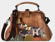 Женский саквояж с ручной росписью "Городок" ручной работы с рисунком и вышивкой на заказ
