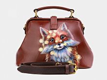 Женская сумка из натуральной кожи "Лисёнок" ручной работы с рисунком и вышивкой на заказ
