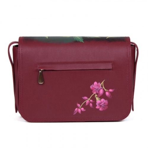 Женская кожаная сумка через плечо с рисунком ручной работы "Яркие колокольчики" — кросс боди с принтом на заказ фото 3