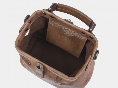 Женская мини-сумка саквояж с рисунком "Драгоценности" — женская кожаная сумка саквояж ручной работы с рисунком и вышивкой на заказ фото 4