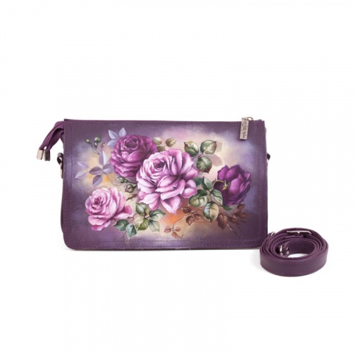 Женская кожаная сумка через плечо с рисунком ручной работы "Букет роз" — кросс боди с принтом на заказ фото 4