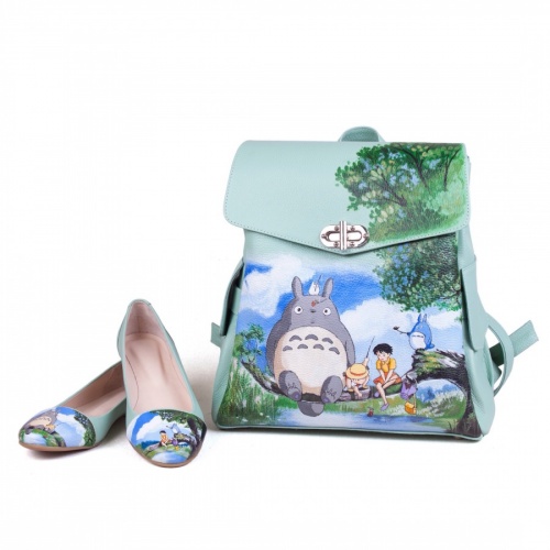 Комплект балетки и молодежный рюкзак "Трололо" - кожаный женский набор рюкзак и ботинки ручной работы с рисунком |  Sumnizza