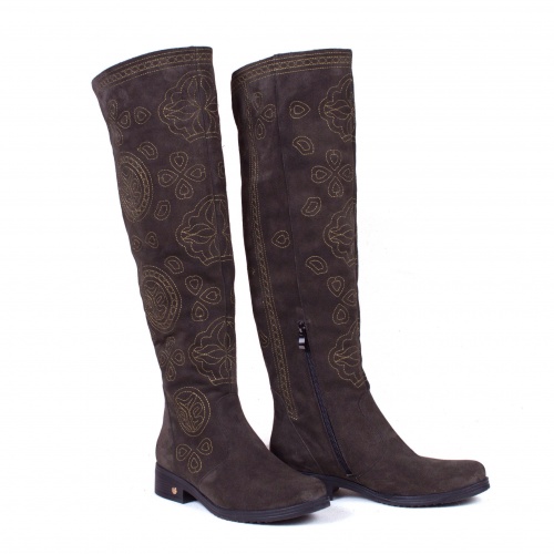 Женские  высокие сапоги из замши "Мотивы инков" - кожаные и замшевые женские сапоги ручной работы с рисунком на заказ | Sumnizza фото 4