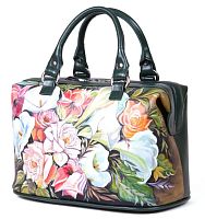 Женский кожаный саквояж с рисунком цветов "Букет с калами" ручной работы с рисунком и вышивкой на заказ
