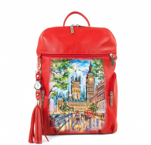 Женский рюкзак с боковыми карманами на молнии "Лондон" - кожаный рюкзак ручной работы с оригинальным рисунком на заказ |  Sumnizza
