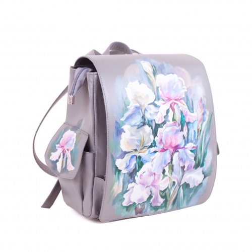 Большой женский рюкзак с росписью "Ирисы" - кожаный рюкзак ручной работы с оригинальным рисунком на заказ |  Sumnizza фото 3