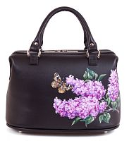 Женский саквояж с росписью "Веточка сирени" ручной работы с рисунком и вышивкой на заказ
