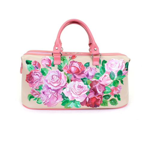 Женский саквояж из натуральной кожи с рисунком "Розовый цвет" - кожаный дорожный саквояж ручной работы с рисунком на заказ |  Sumnizza фото 2