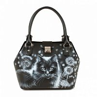 Женский саквояж с росписью кошечки "Пушистый котик" ручной работы с рисунком и вышивкой на заказ
