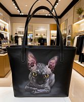 Черный кожаный шоппер трапеция с портретом Сфинкса на заказ | Ручная работа из натуральной кожи - купить в Москве и Санкт-Петербурге