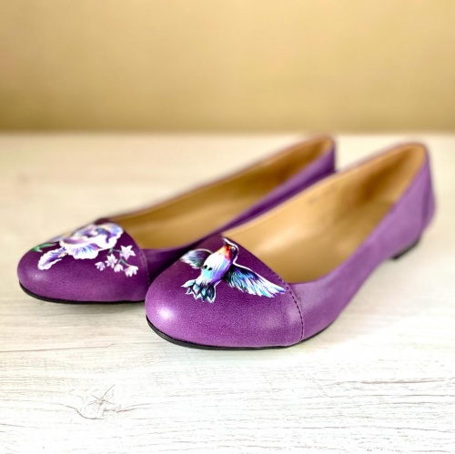 Цветные балетки "Ирис и колибри" - кожаные женские балетки ручной работы с рисунком на заказ |  Sumnizza фото 3