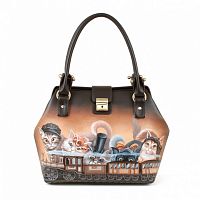 Женская сумка-саквояж с рисунком котов "Мы едем, едем" ручной работы с рисунком и вышивкой на заказ
