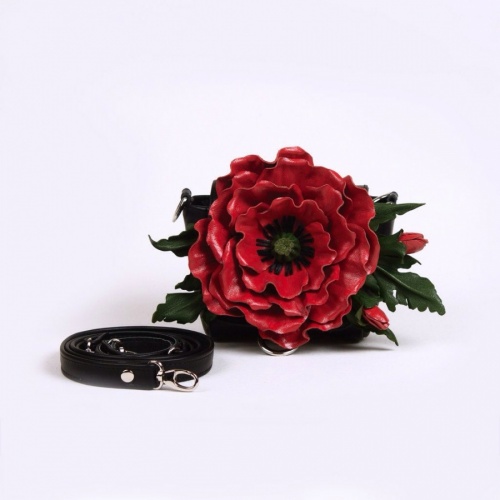 Кожаная сумочка клатч с аппликацией цветка "Красный мак" на заказ - женская кожаная сумка ручной работы с авторским рисунком